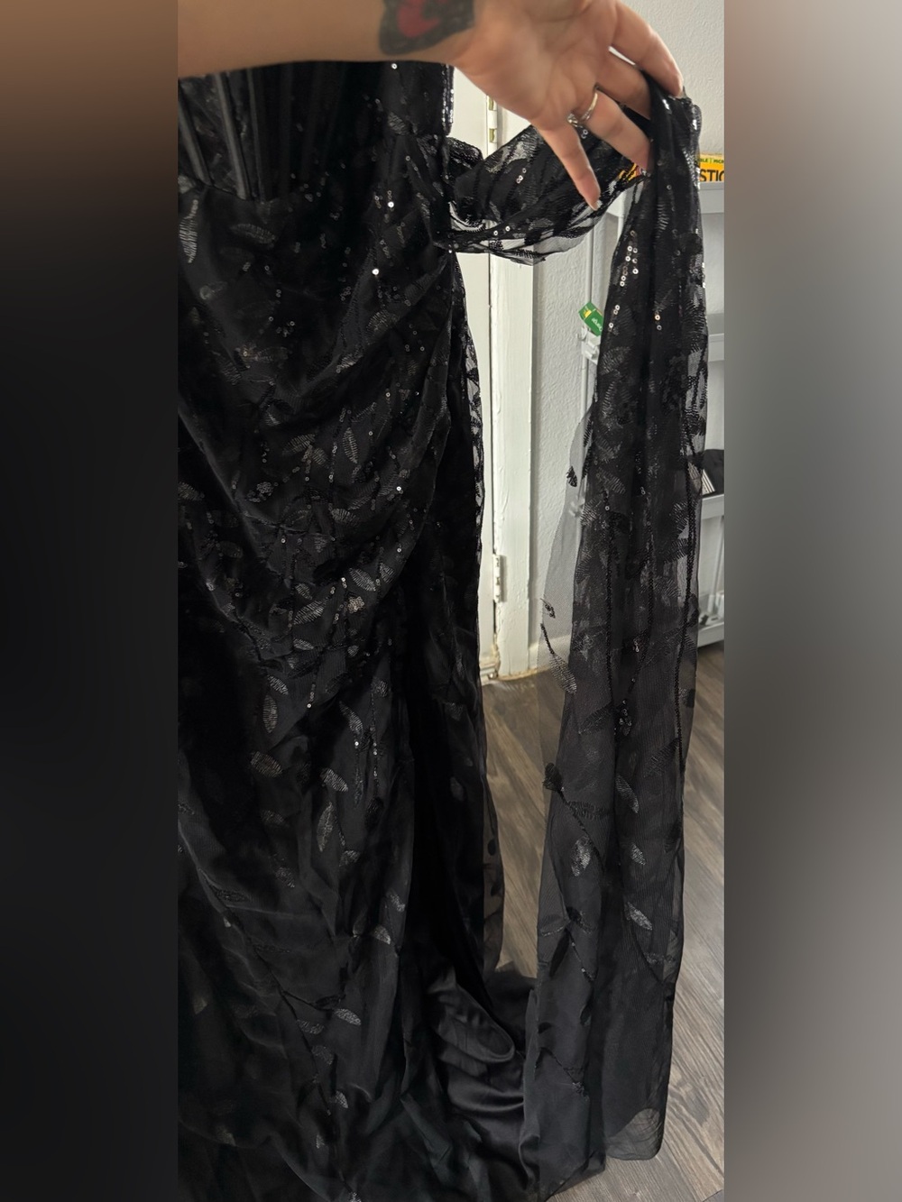 Macy’s Kadyce Black Sequined Corset Maxi Dress with Slit - Size L - Picture 9 of 16